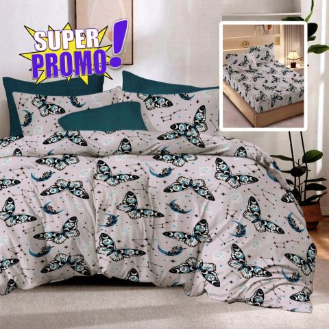 Lenjerie pat bumbac Finet 6 piese cu desen PROMO, husă saltea 160x200 sau 180x200 cm, pilotă 200x220 cm, 2 fețe pernă 50x70 și 70x70 cm, Turcoaz, Pucioasa