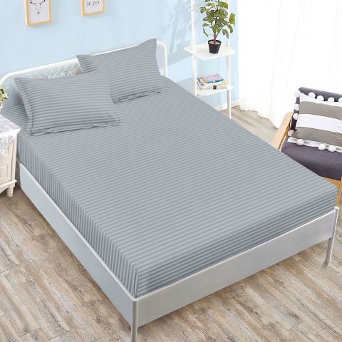 Set husă pat damasc policoton + 2 fețe perne pentru saltea de 160x200 sau 180x200 cm, Gri 
