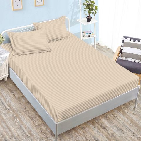 Set husă pat damasc policoton + 2 fețe perne pentru saltea de 160x200 sau 180x200 cm, Cappuccino