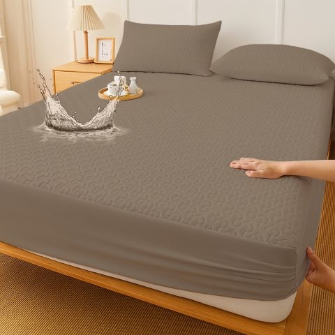 Husă protecție pat matlasată impermeabilă pentru saltea de 140x200, cu 2 fete de perna 50x70 cm Bej Închis
