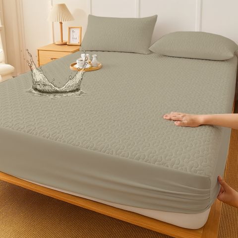 Husă protecție pat matlasată impermeabilă pentru saltea de 180x200, cu 2 fețe de pernă 50x70 cm Bej Kaki
