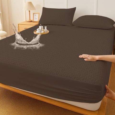 Husă protecție pat matlasată impermeabilă pentru saltea de 180x200, cu 2 fețe de pernă 50x70 cm Maro Închis