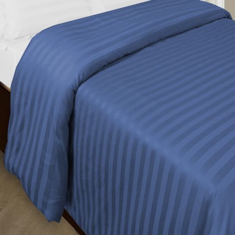 Cearsaf de pilota pat dublu Damasc Policoton dunga 1 cm, 160 x 220 cm, Albastru