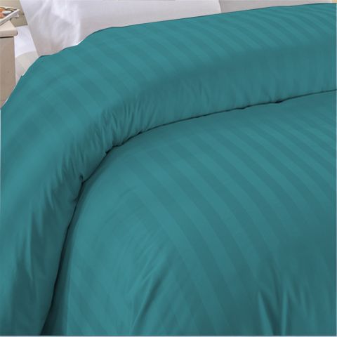 Cearsaf de pilota 2 persoane Damasc Bumbac 100% tip Hotel cu dunga 1 cm, 160x220 cm, Turcoaz 