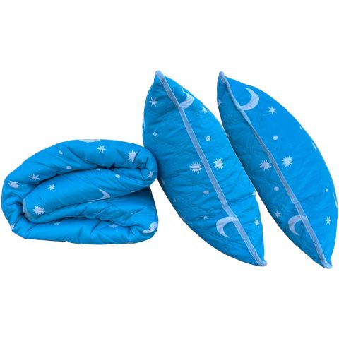 Pachet Pilota matlasata 180x200 cm si 2 perne 50x70 cm, model Luna si Stele, Bleu