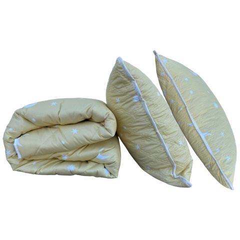 Pachet Pilota matlasata 180x200 cm si 2 perne 50x70 cm, model Luna si Stele, Galben