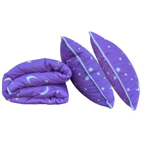 Pachet Pilota matlasata 200x210 cm si 2 perne 50x70 cm, model Luna si Stele, Mov