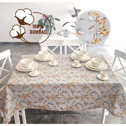 Fata de masa antimurdarire 100% Bumbac 160x240 cm, Flori si crengute Galben