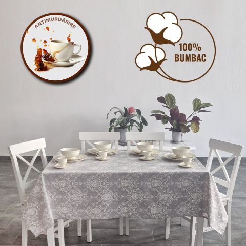 Fata de masa antimurdarire 100% Bumbac 160x220 cm, Eleganta Gri