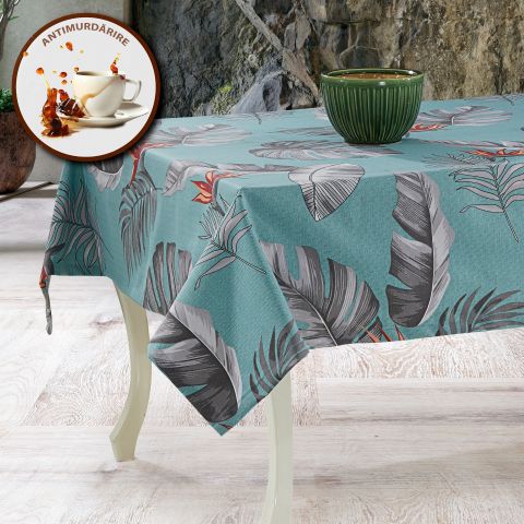 Fata de masa antimurdarire 100% Bumbac 160x220 cm, Frunze exotice Albastru