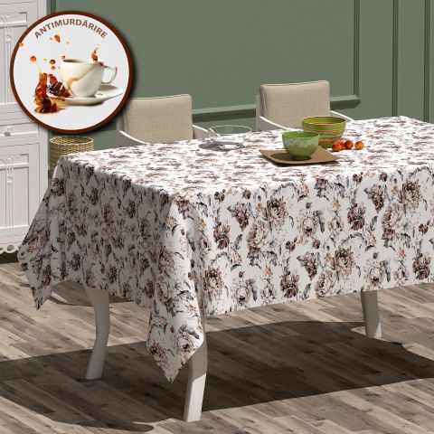 Fata de masa antimurdarire 100% Bumbac 160x220 cm, Motive florale Maro