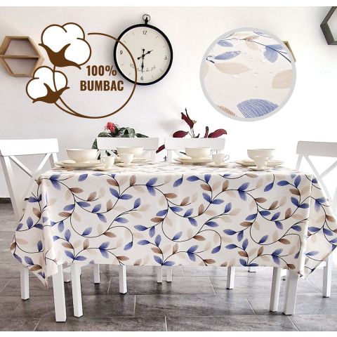 Fata de masa antimurdarire 100% Bumbac 160x220 cm, Frunze Albastru