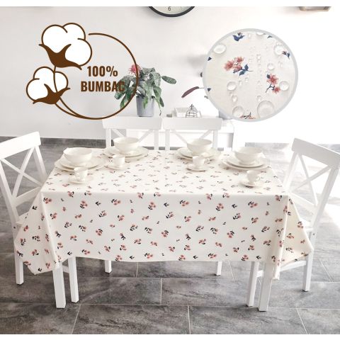 Fata de masa antimurdarire 100% Bumbac 160x320 cm, Floricele Crem