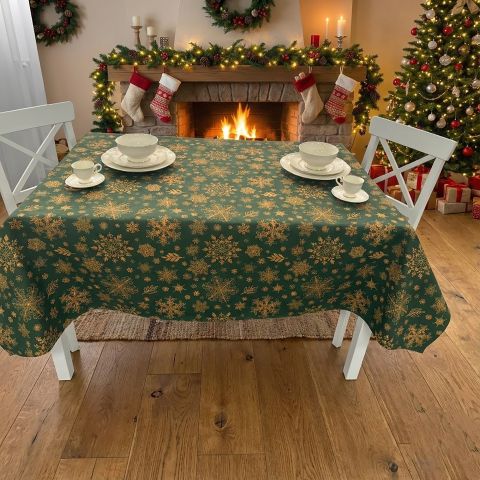 Față de masă rotunda Antimurdarire motive Crăciun 140 cm, Verde Deschis