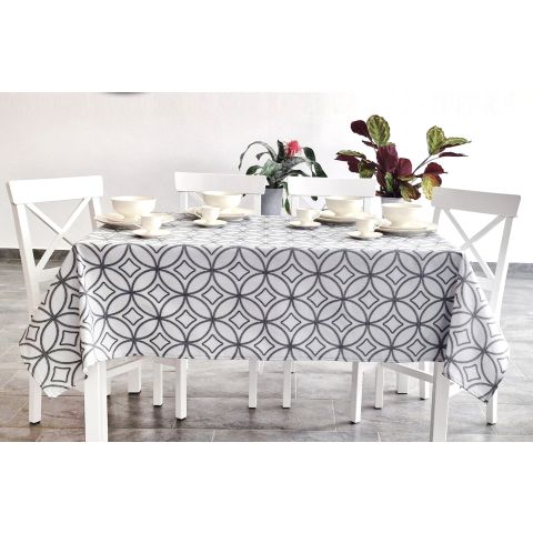 Față de masă rotundă 140 cm antimurdărire, Cercuri Gri