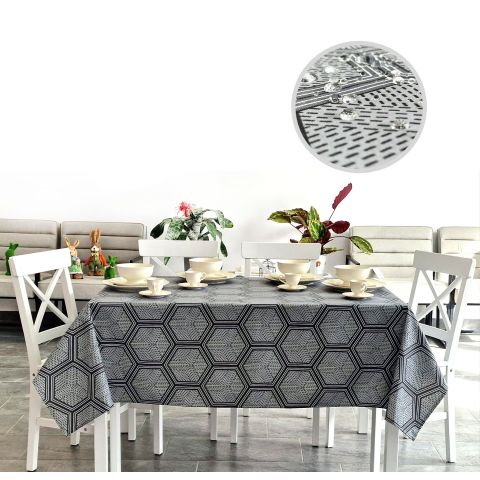 Față de masă rotundă 140 cm antimurdărire, Hexagon Negru