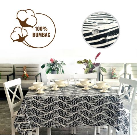 Față de masă rotundă 140 cm anti murdărire 100% Bumbac, Modernă Negru