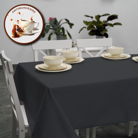 Față de masă rotundă 160 cm anti murdărire 100% Bumbac, Uni Negru