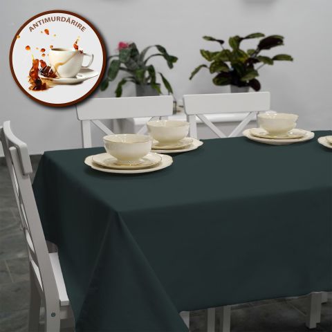 Față de masă rotundă 160 cm anti murdărire 100% Bumbac, Uni Verde Petrol