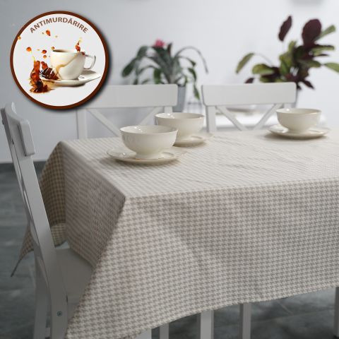Față de masă rotundă 160 cm anti murdărire 100% Bumbac, Eleganță Crem Bej