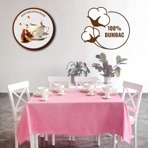 Față de masă rotundă 160 cm anti murdărire 100% Bumbac, Uni Roz