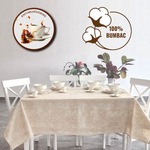Față de masă rotundă 160 cm anti murdărire 100% Bumbac, Degrade Bej