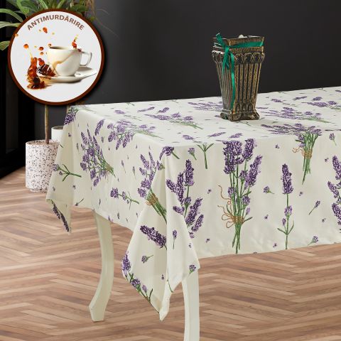 Față de masă rotundă 180 cm anti murdărire 100% Bumbac, Lavandă Mov