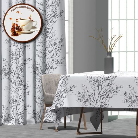 Față de masă rotundă 180 cm anti murdărire 100% Bumbac, Copac Gri