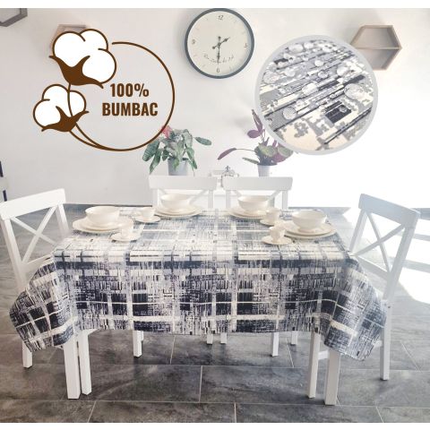 Față de masă rotundă 180 cm anti murdărire 100% Bumbac, Degrade Gri