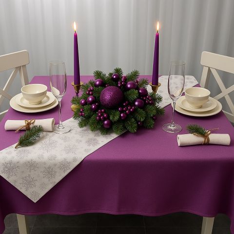 Set Față de masă rotundă și Napron Crăciun 160 cm, Mov