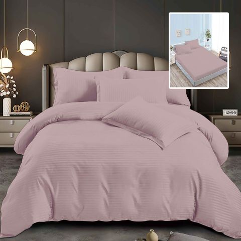 Lenjerie pat dublu 6 piese Damasc Policoton, cu husa saltea 160x200 sau 180x200 cm, pilota 200x230 cm, fete perne 50x70 cm si 70x70 cm, dunga 1 cm Lila (6DPH45)