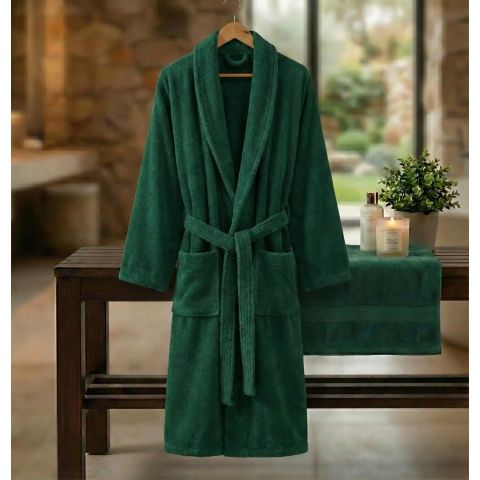 Halat de baie si SPA Hotel cu guler Kimono Velur 100% Bumbac, unisex L-XL, 420 grame/mp, Verde