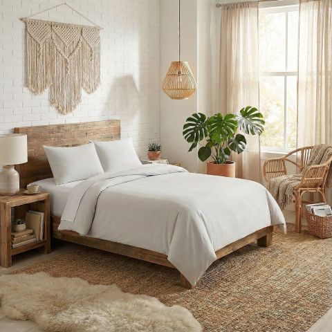 Lenjerie pat Ranforce Bumbac 100% UNI 4 piese, cearșaf pat 240x260 cm, pilotă 200x220 cm, 2 fețe perne 50x70 cm, Gri Deschis, Pucioasa