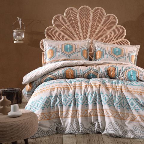 Lenjerie pat dublu Bumbac 100% Ranforce 4 piese extra large, cearsaf pat 240x260 cm, pilota 200x220 cm, 2 fete perne 50x70 cm, Crem ARNETTI