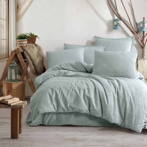 Lenjerie de pat dublu Ranforce Boutique 4 piese, cearsaf pat 240x260 cm, pilota 200x220 cm, 2 fete perne 50x70 cm, Clasy Verde AVOLA V2