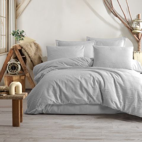 Lenjerie de pat dublu Ranforce Boutique 4 piese, cearsaf pat 240x260 cm, pilota 200x220 cm, 2 fete perne 50x70 cm, Clasy Gri AVOLA V3