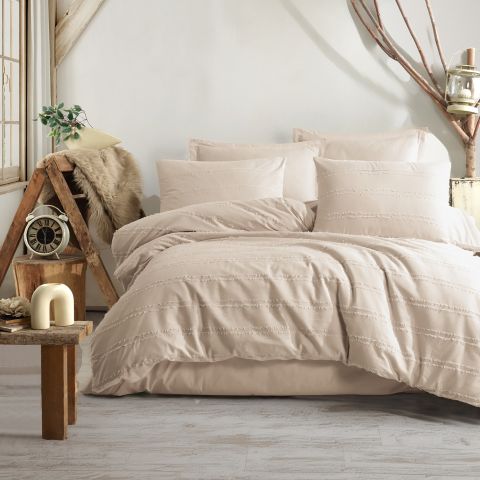 Lenjerie de pat dublu Ranforce Boutique 4 piese, cearsaf pat 240x260 cm, pilota 200x220 cm, 2 fete perne 50x70 cm, Clasy Bej AVOLA V5