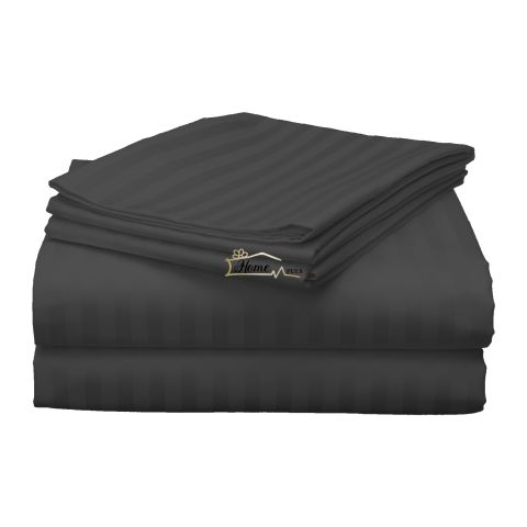 Cearsaf de pat dublu king size Damasc Policoton dunga 1 cm, 230 x 260 cm, Negru