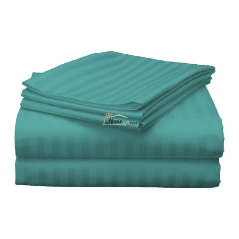 Cearsaf de pat dublu king size Damasc Policoton dunga 1 cm, 230 x 260 cm, Turcoaz