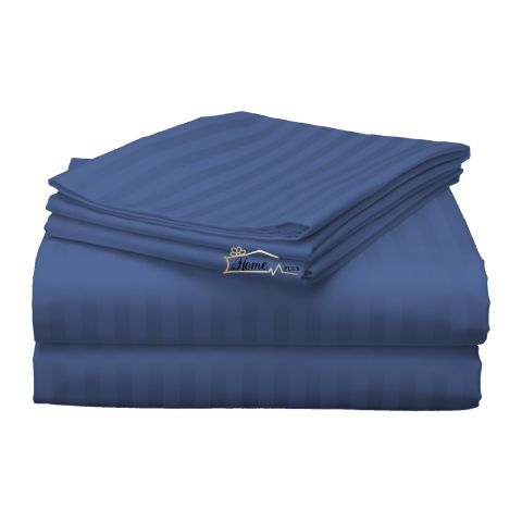 Cearsaf de pat o persoana Damasc Policoton dunga 1 cm, 160 x 230 cm, Albastru