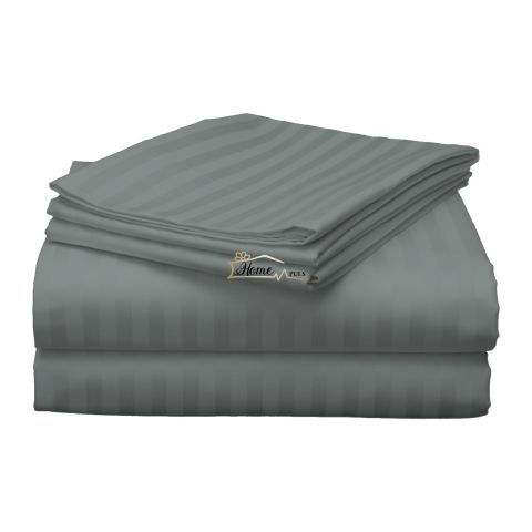 Cearsaf de pat 2 persoane Damasc Policoton dunga 1 cm, 220 x 230 cm, Gri Inchis