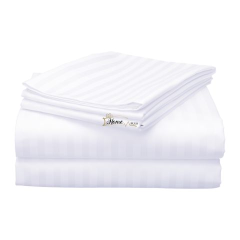 Cearsaf de pat 2 persoane Damasc Policoton dunga 1 cm, 220 x 230 cm, Alb