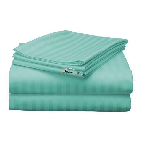 Cearsaf de pat 2 persoane Damasc Policoton dunga 1 cm, 220 x 230 cm, Turcoaz Deschis