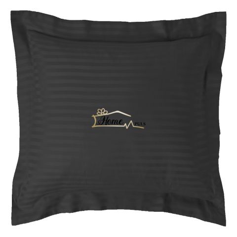 Fata de perna Damasc policoton dunga 1 cm, 70 x 70 cm si tiv cu bordura 3,5 cm, Negru