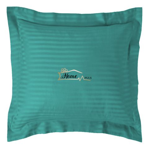 Fata de perna Damasc policoton dunga 1 cm, 70 x 70 cm si tiv cu bordura 3,5 cm, Turcoaz