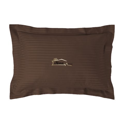 Fata de perna Damasc policoton dunga 1 cm, 50 x 70 cm si tiv cu bordura 3,5 cm, Maro