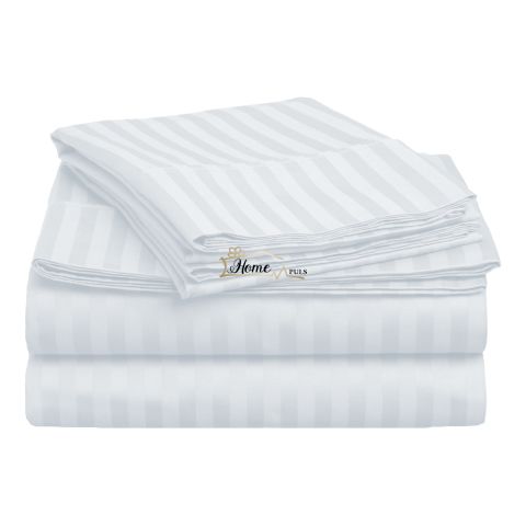 Cearsaf de pat 2 persoane king size Damasc Bumbac 100% tip Hotel cu dunga 1 cm, 240x260 cm, Alb