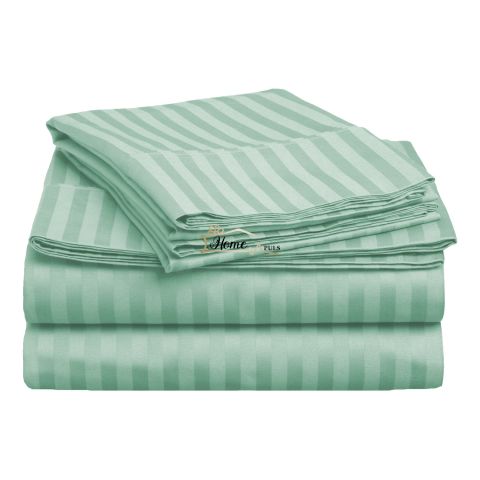 Cearsaf de pat 2 persoane king size Damasc Bumbac 100% tip Hotel cu dunga 1 cm, 240x260 cm, Verde Mint