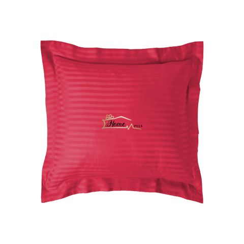 Fata de perna Damasc policoton dunga 1 cm, 40 x 40 cm si tiv cu bordura 3,5 cm, Rosu Persan