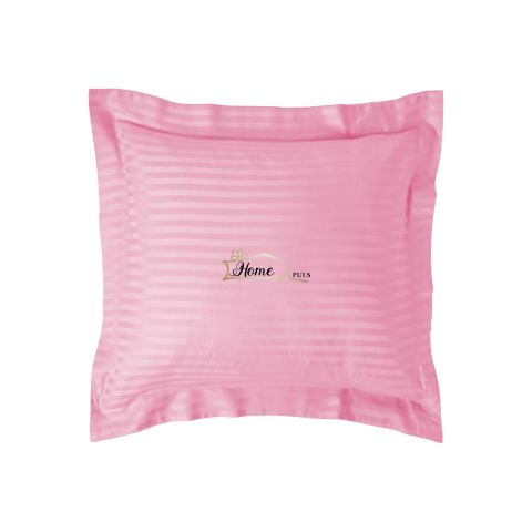 Fata de perna Damasc policoton dunga 1 cm, 40 x 40 cm si tiv cu bordura 3,5 cm, Roz Bonbon